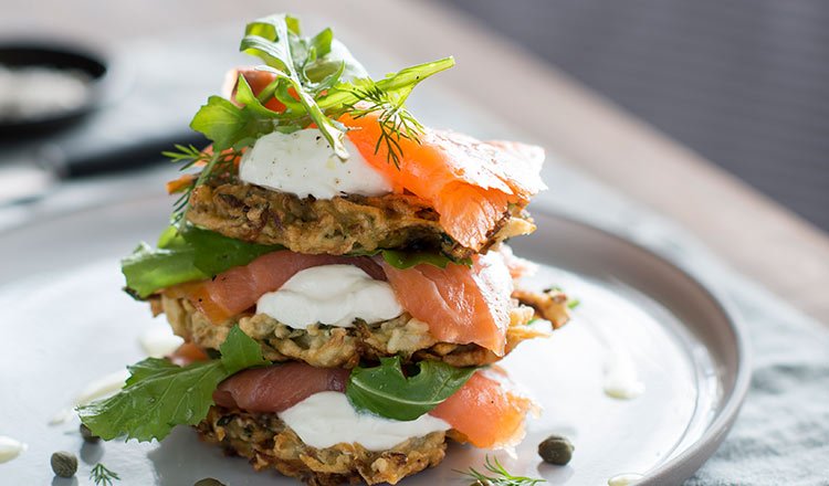 Seafood Recipe Zucchini & Potato Rösti Stack With Smoked Salmon